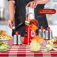 Cargar imagen en el visor de la galería, Rallador Rotativo de Queso con 3 Cuchillas – Cortador Multifunción de Verduras y Frutos Secos
