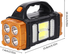 Cargar imagen en el visor de la galería, Foco LED Solar Recargable – Linterna de Camping con 4 Modos de Luz, Gran Angular e Impermeable IP44 (USB + Solar)
