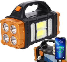 Cargar imagen en el visor de la galería, Foco LED Solar Recargable – Linterna de Camping con 4 Modos de Luz, Gran Angular e Impermeable IP44 (USB + Solar)
