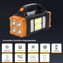 Cargar imagen en el visor de la galería, Foco LED Solar Recargable – Linterna de Camping con 4 Modos de Luz, Gran Angular e Impermeable IP44 (USB + Solar)
