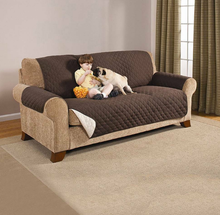 Cargar imagen en el visor de la galería, Protector de Sofá Reversible 3 Plazas ANDRA – Funda 280 cm Chocolate/Beige
